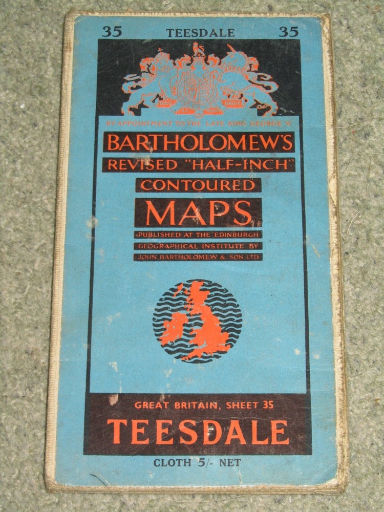 Bartholomews Revised Half Inch Map: sheet 35 Teesdale – 1956 on cloth
