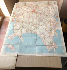 Austin Motors vintage Midlands/Wales map, imperfect, + 1987 Austin journal