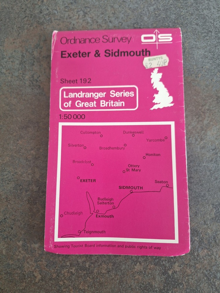 Ordnance Survey Exeter and Sidmouth Map 1983 Sheet 192 Pink Excellent Condition