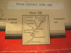 Vtg Ordnance Survey map Cloth Sheet 150 Ipswich Clacton Suffolk 1″=1 mile 1956