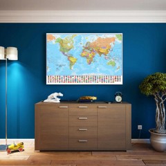 Map of the World Educational Map with Flags Poster Print Decor 2X3FT 1.5X 2.4FT