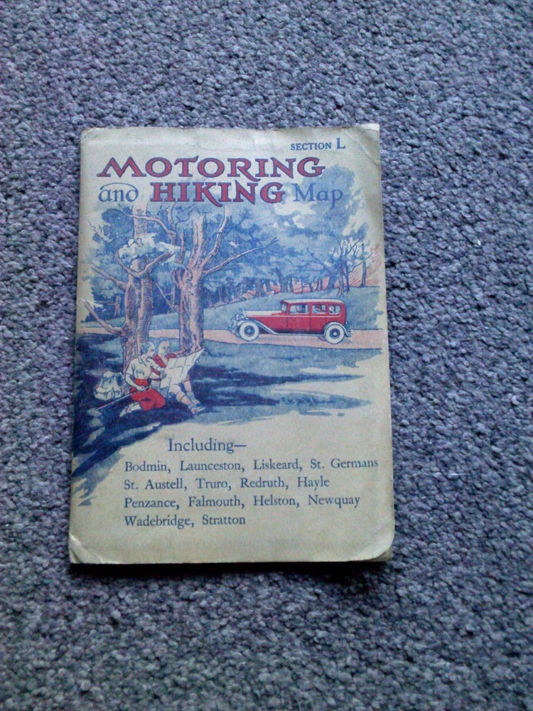 Motoring & Hiking Map Section L Bodmin Truro Penzance Helston Newquay – c1930