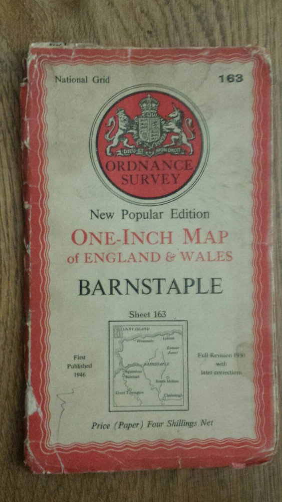 Ordnance Survey New Popular Edition One-Inch map 163 Barnstaple (paper)