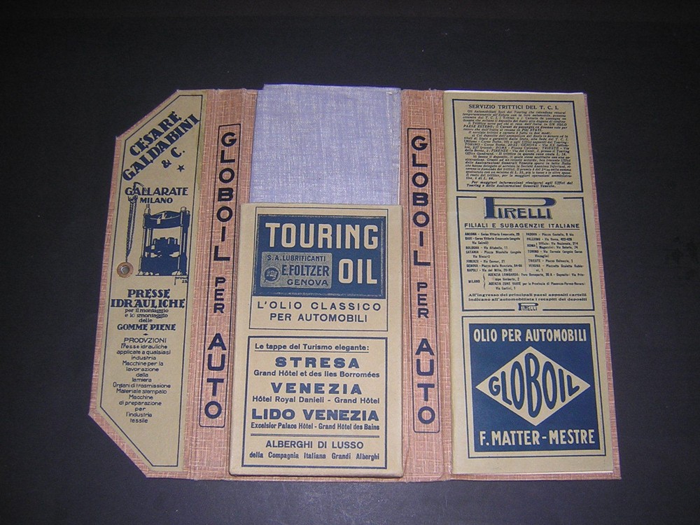 TOURING CLUB ITALIANO. 1926 LARGE MOTORING MAP & GUIDE IN CASE. ADVERTS.