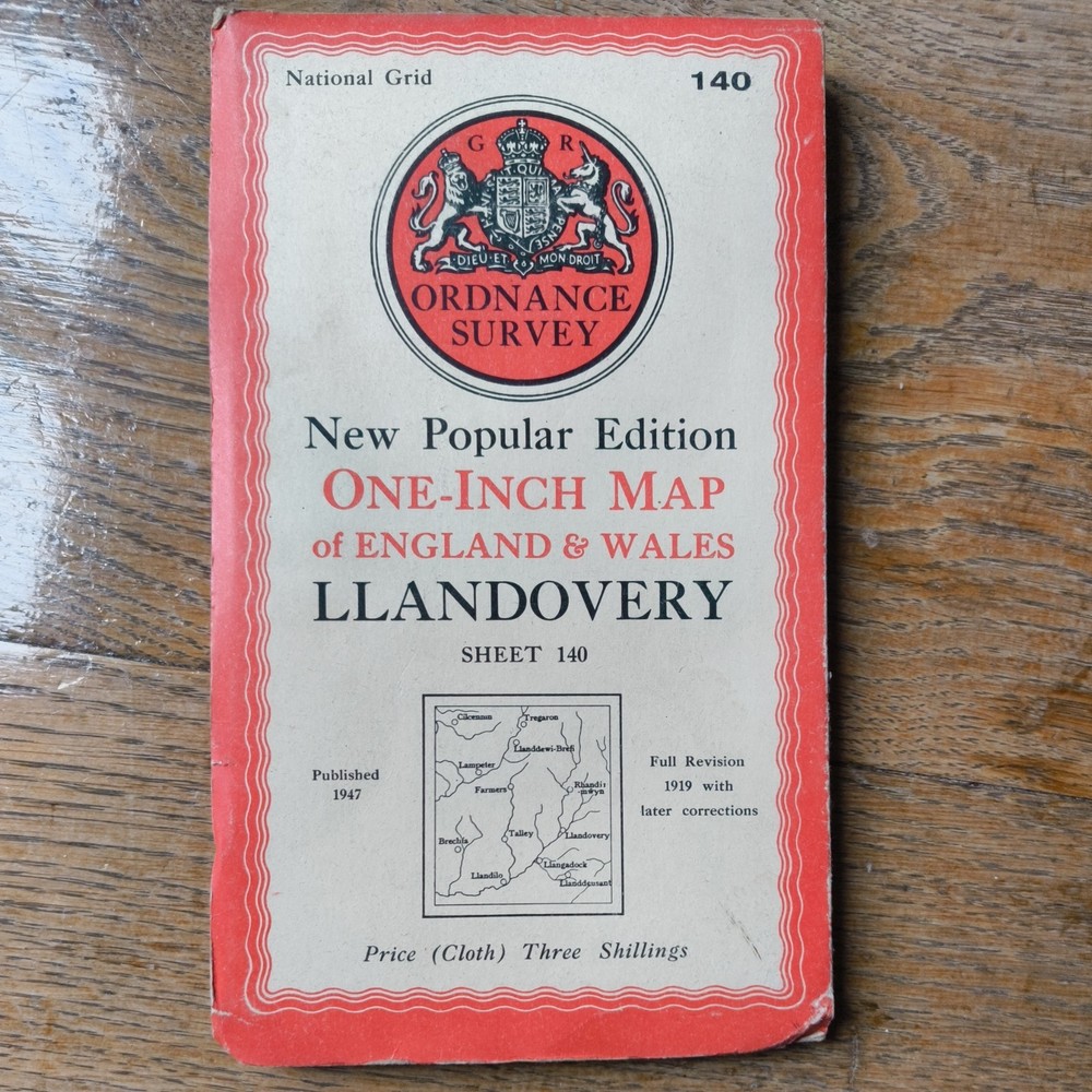 OS Ordnance Survey One Inch Cloth Map, Llandovery 140 1947