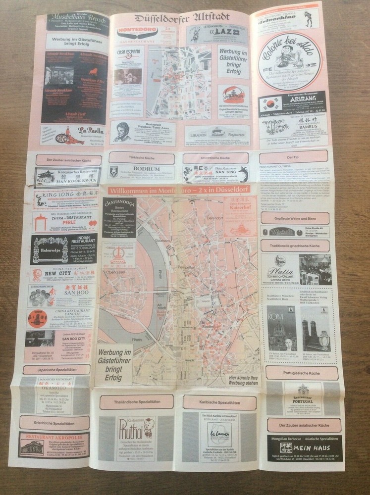 Vintage Schwarzers Düsseldorf Fold Out Wall Map Tourist Guide + Erotic Adverts