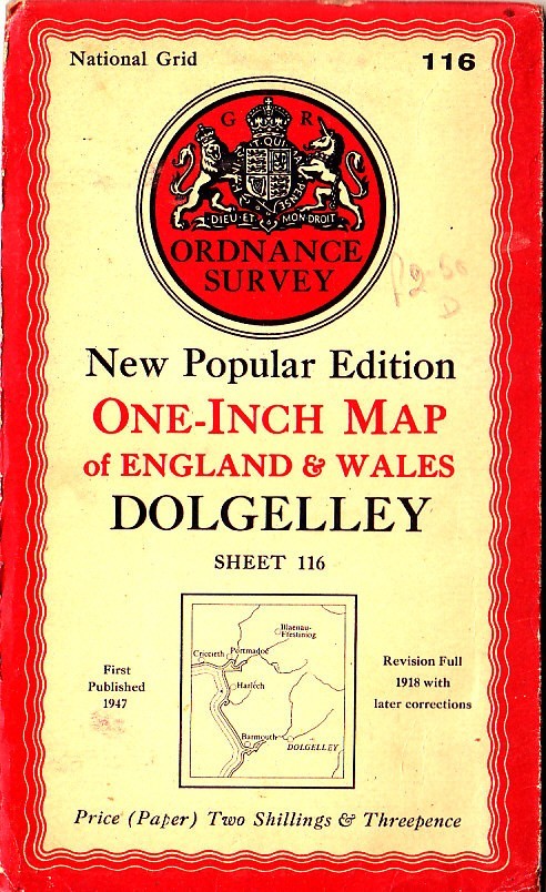 Ordnance Survey Map One Inch New Popular Ed Sheet 116 Dolgelley / Dolgellau