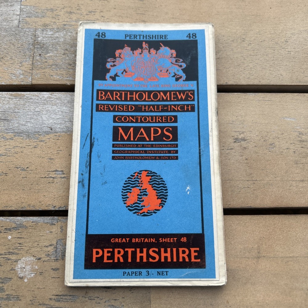PERTHSHIRE Bartholomew Revised Contoured Half Inch Map sheet 48 Paper 1953