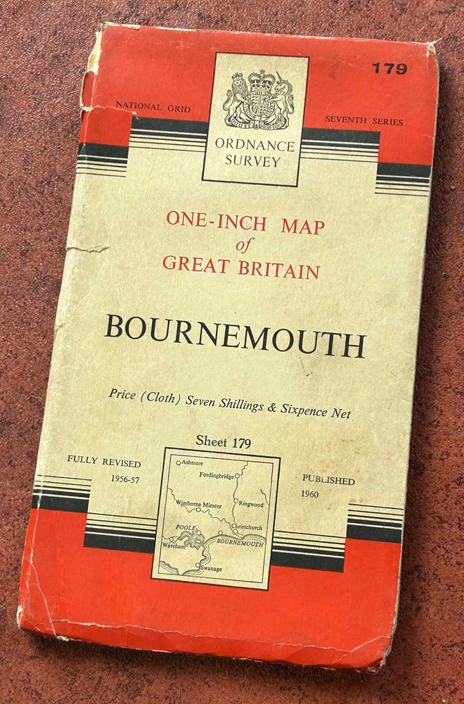 1960 OS Ordnance Survey One Inch Map, of Bournemouth Sheet 179