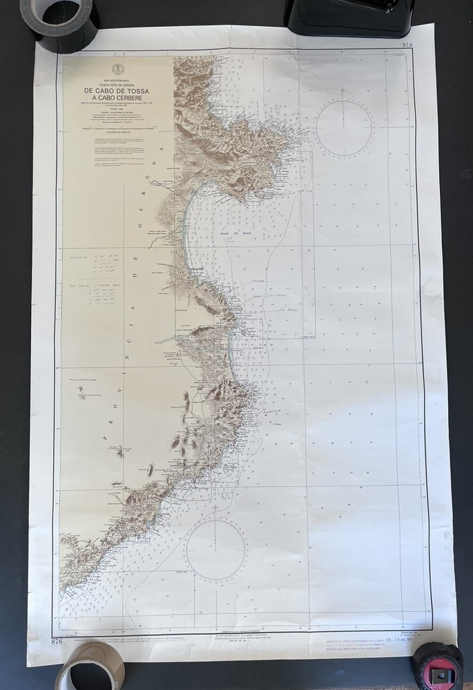 Spanish large nautical sheet Map Scale 1:93700 Catalonia gulf of roses spain