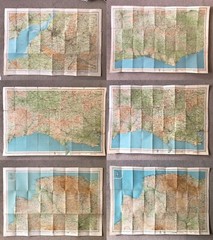 Vintage Bartholomews ‘Half-inch’ maps 1940s 1950s mid-century hand-drawn retro