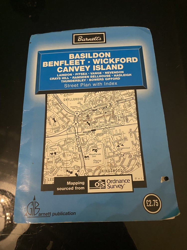 Basildon Benfleet Wickford Canvey Island Barnetts Map – Free Postage