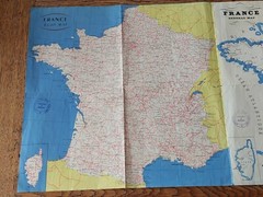 Vintage France Fold Out Road Map, General Map, Paris Map, Tourist Map