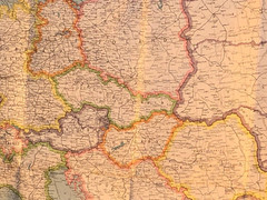 Europe and Mediterranean 1957 political map with rail, air and shipping routes