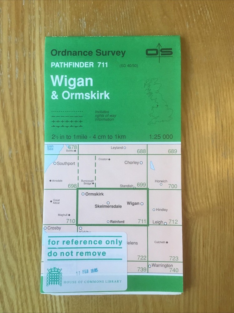 1994 Ordnance Survey Pathfinder Map 711 SD 40/50 Wigan And Ormskirk inc Rainford
