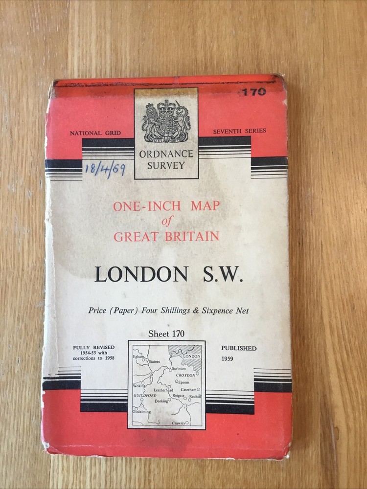 1959 Ordnance Survey One Inch Seventh Series Map 170 London South West