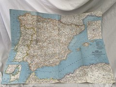 Vintage National Geographic Map Spain And Portugal March 1965