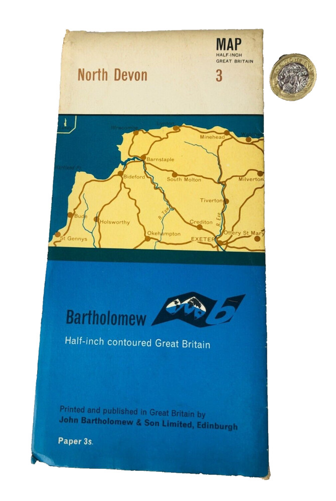 Map North Devon Bartholomew Tourist Collectable Vintage ra