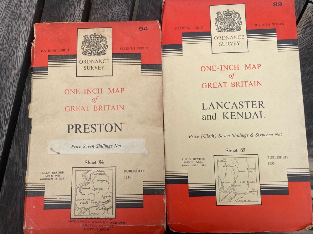 2 Ordnance Survey National Grid Seventh Series Preston & Lancaster & Kendal 50’s