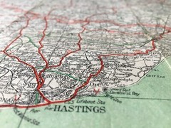 Vintage Geographia Map. Kent. Southend, Brighton, Hastings, Margate.