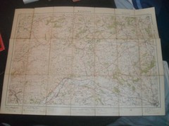 RADNOR ORDNANCE SURVEY CONTOURED ROAD MAP. VERY OLD CLOTH EDITION.