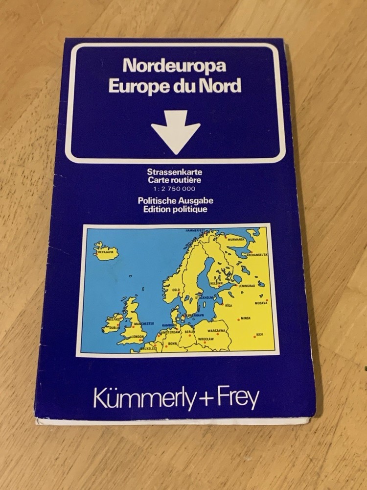 1979 Vintage Nordeuropa Europe du Nord Kummerly + Frey Road Map
