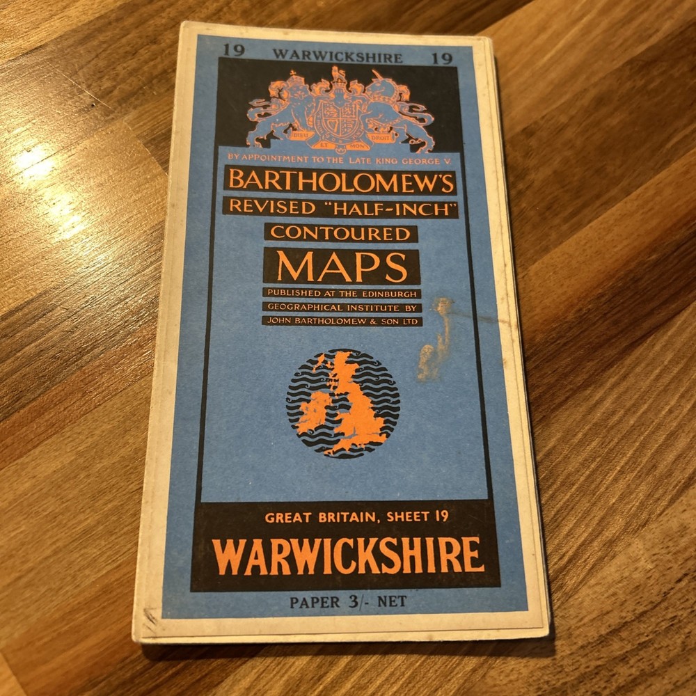 WARWICKSHIRE Bartholomew Revised Contoured Half In Map Sheet 19 Paper 1954