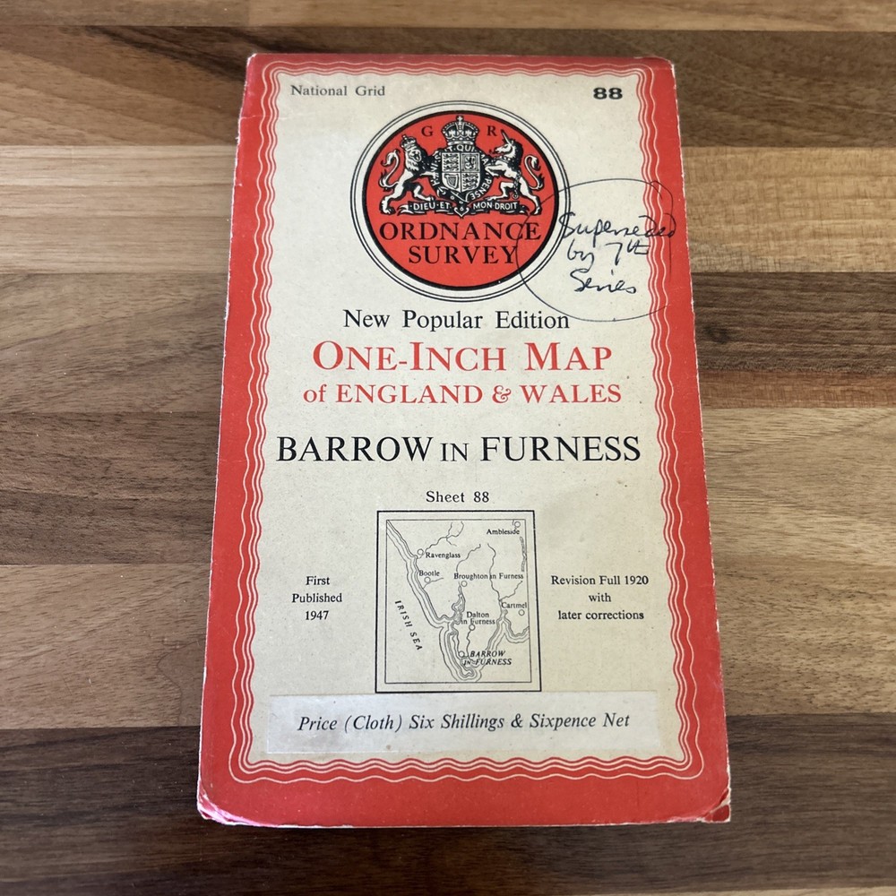 BARROW IN FURNESS Sheet 88 1947 CLOTH Sixth Edition Ordnance Survey 1 Inch