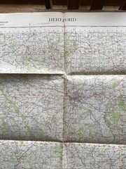 Vintage 1961 OS War Office Map Of Hereford & Ross On Wye