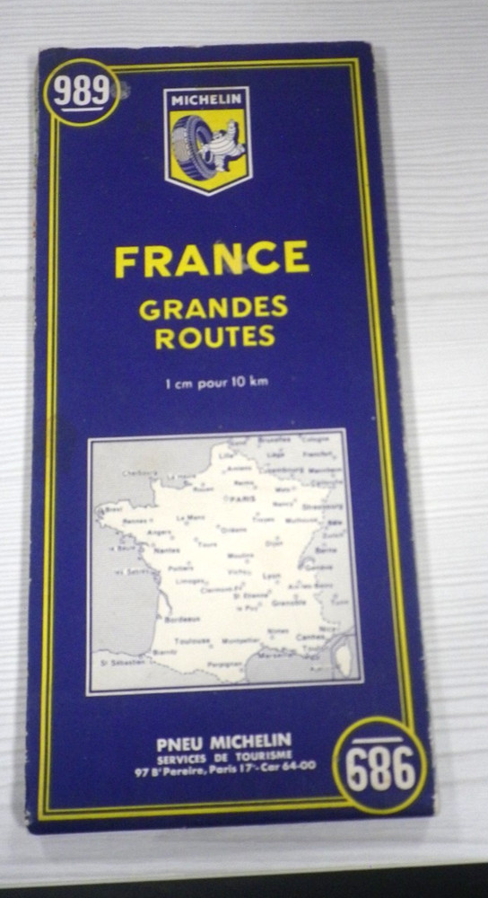 Michelin #989 France Grandes Routes 1/200 000 1cm : 10km Folding Motoring Map