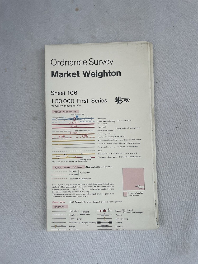 Vintage Ordnance Survey Map Sheet 106 Market Weighton First Series Master Copy