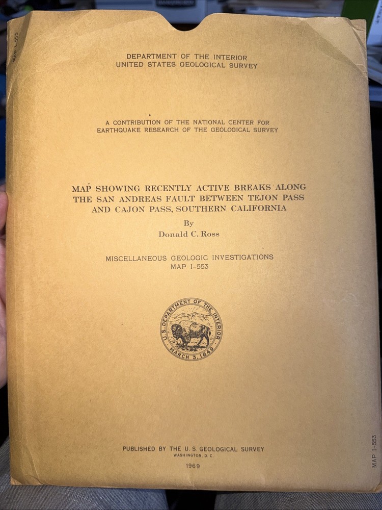 1969 USGS So. California Map SAN ANDREAS FAULT BETWEEN TEJON PASS AND CAJON PASS