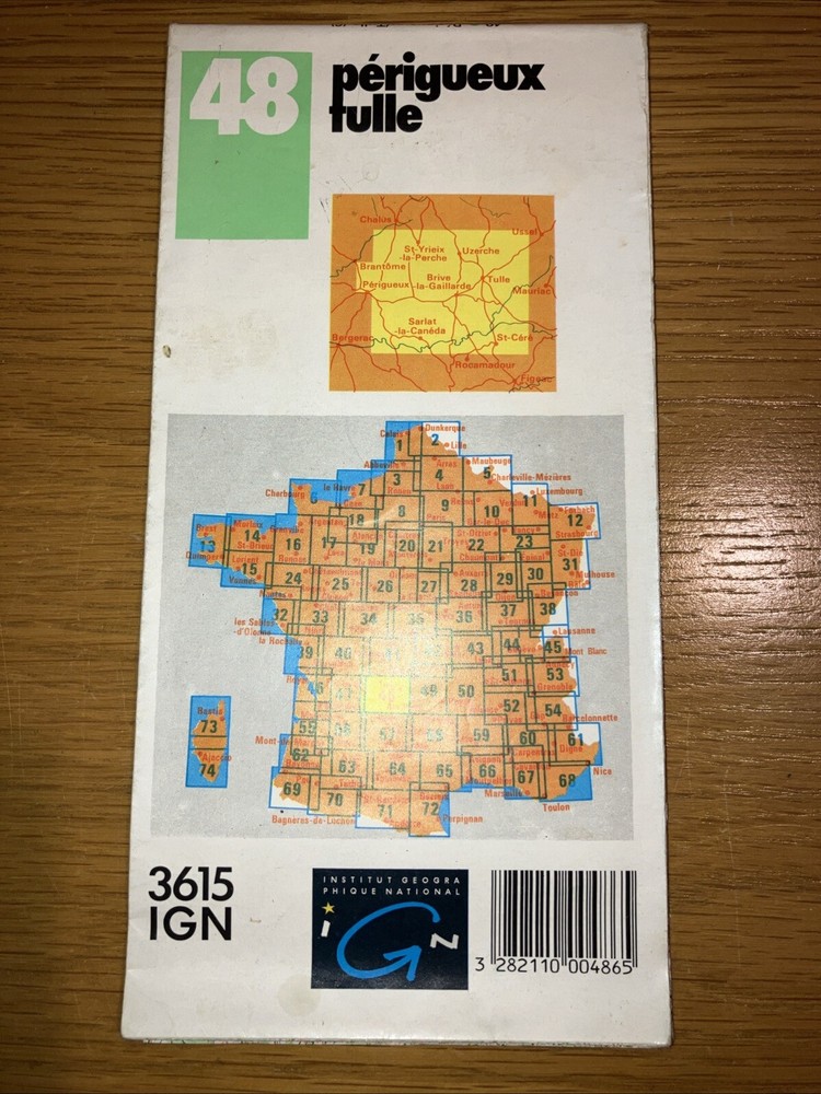 Vintage IGN Institut Geographique National Perigueux Tulle Map Sheet 48 1992