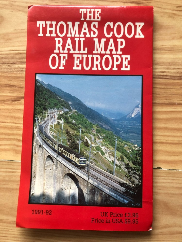 Thomas Cook Rail Map of Europe 1991-92 folded map