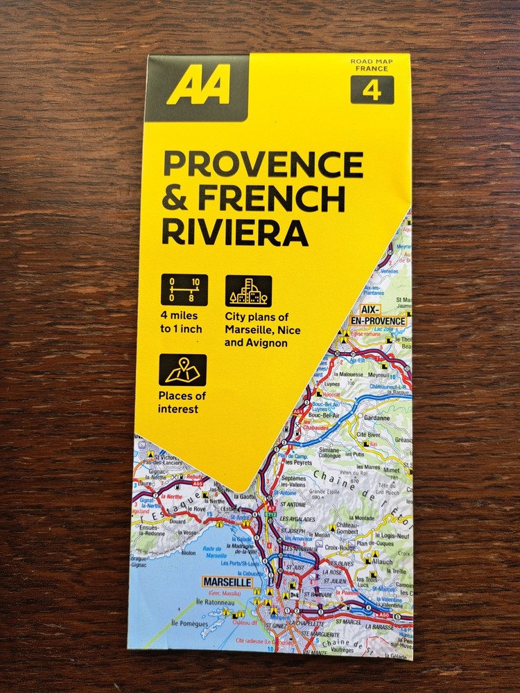AA Provence & French Riviera Europe Road Map 4 miles to 1 inch map 4