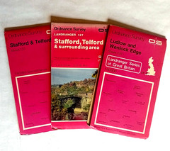 3 x assorted Ordnance Survey 1:50,000 maps Stafford Telford Ludlow Wenlock Edge