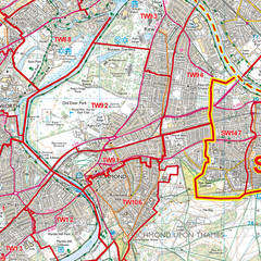 (G116) Map of Twickenham TW Postcode Sectors, Poster of Twickenham Postcodes