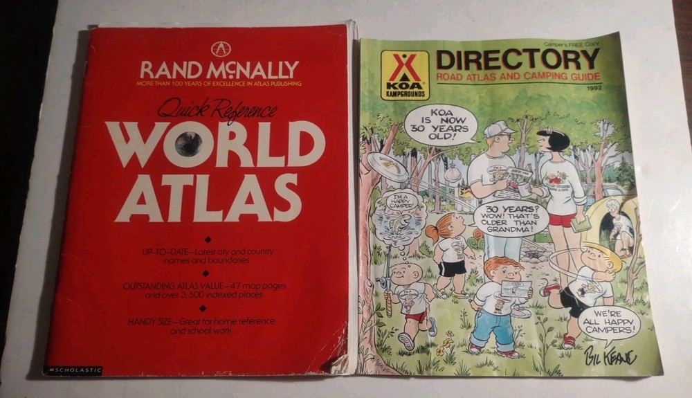 Lot of 2 RAND MCNALLY QUICK REFERENCE WORLD ATLAS & DIRECTORY ATLAS & CAMPING.