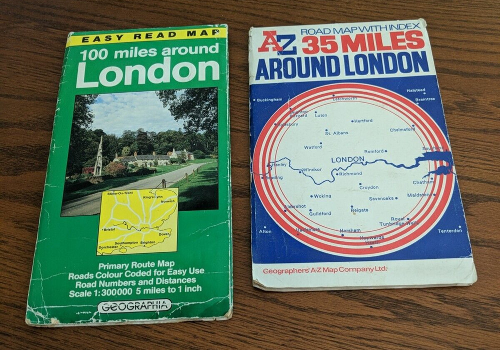 London A-Z Map lot x2 100 & 35 mile tourist Geography travel vacation research
