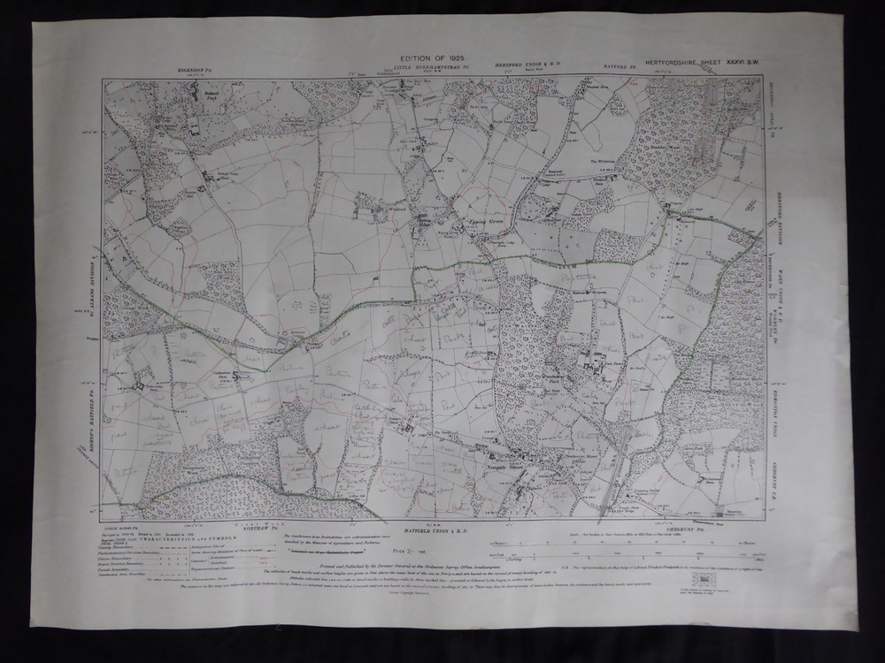 Vintage 1946 LITTLE BERKHAMPSTEAD EPPING GREEN V LARGE SCALE MAP SHEET 16¾”x22½”