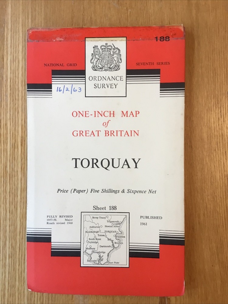 1961 Ordnance Survey One Inch Seventh Series Map 188 Torquay (incl Kingsbridge )