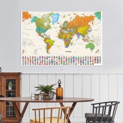 24*36in World Wall Map With Flags Hanging Poster Home Office BS13
