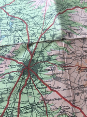 Vintage Temple Press Motor Coloured Contour Map. Warwick Coventry Birmingham.