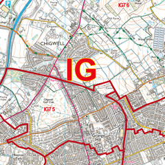 (G82) Map of Ilford IG Postcode Sectors, Poster of Ilford Postcodes