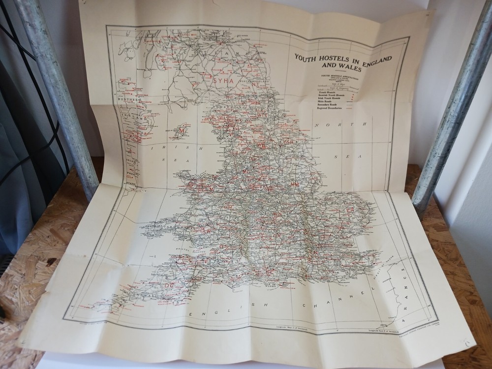 Youth Hostels in England & Wales map 1948 Great Britain Vintage Map Chart
