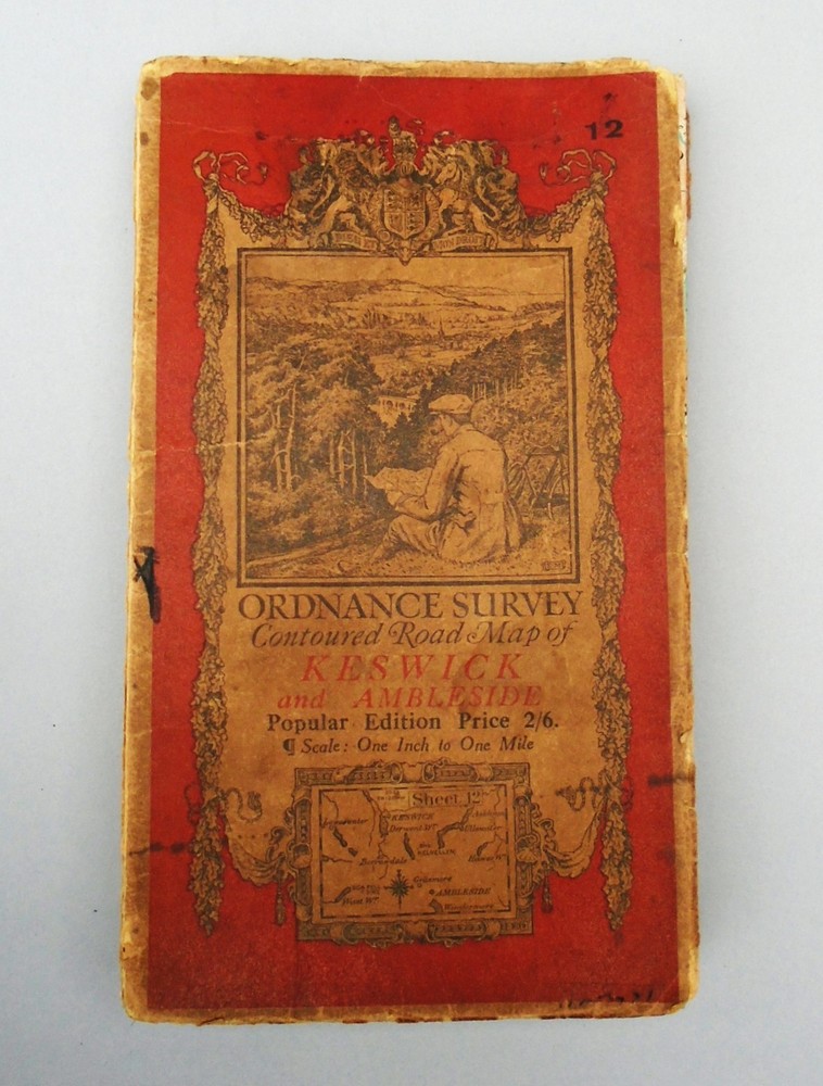 Vintage Ordnance Survey, Popular 1 Inch Paper Map, Keswick & Ambleside, 1934