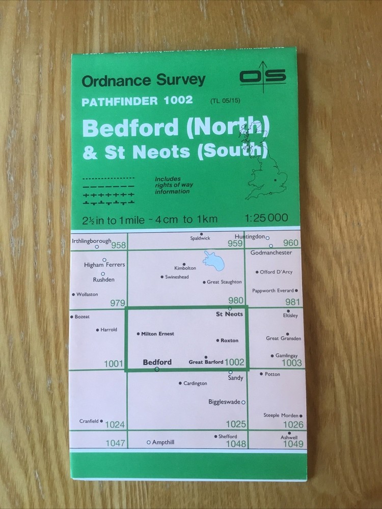 1989 Ordnance Survey Pathfinder Map 1002 TL 05/15 Bedford North & St Neots South