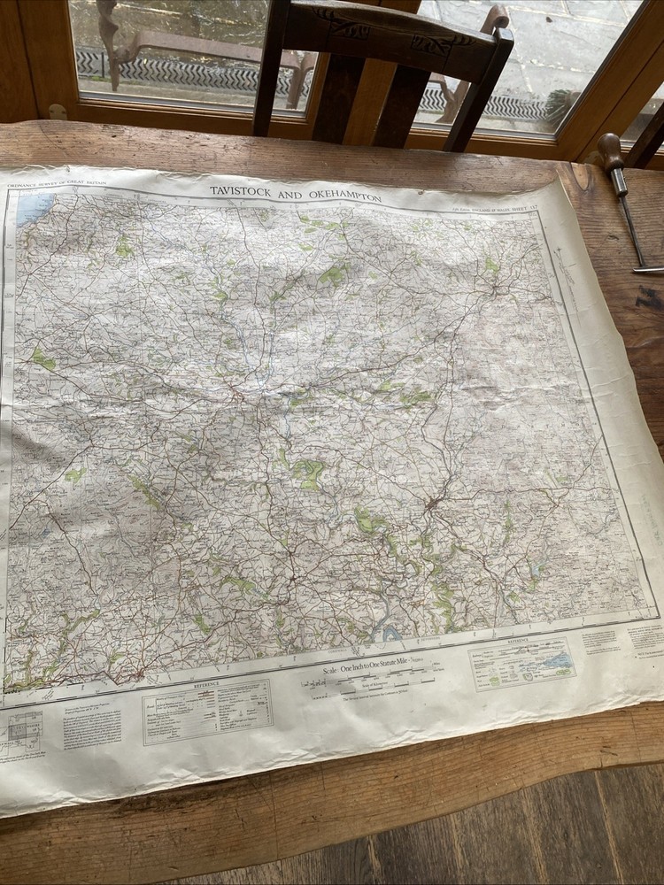 Large Vintage OS Map Of Tavistock, Okehampton & Launceston 1” To 1 Mile