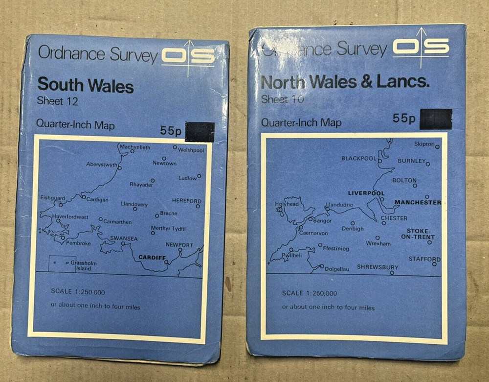 Original old 2x Ordnance Survey Maps,South Wales,North Wales & Lanc’s
