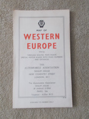 Vintage 1962 Sheet Road Map of Western Europe available to AA Members only